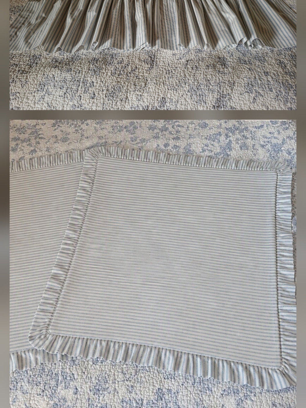 Vintage Ticking Ruffled Pillow Shams And Valances